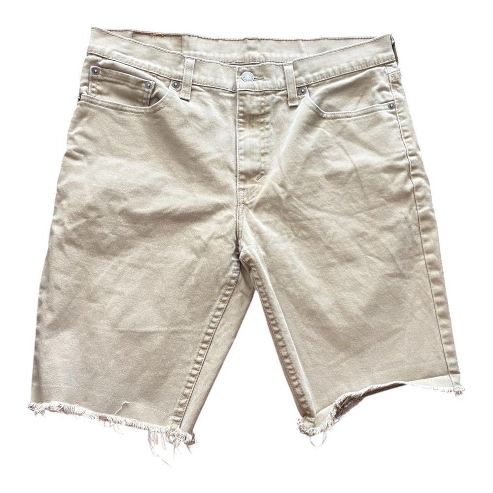 Levis 511 Slim Fit Denim Shorts Mens 33 Tan Khaki Cutoff Raw Hem 0376 - Picture 2 of 7